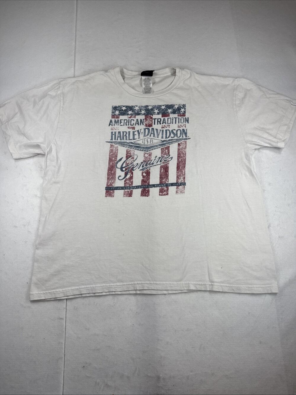 Harley-Davidson Shirt Mens 2XL White American Tradition Flag Graphic Tee Top